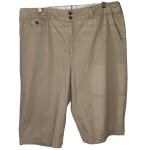 CJ Banks Womens 16 Wrinkle Free Cotton‎ Khaki Tan High Rise Bermuda Shorts
